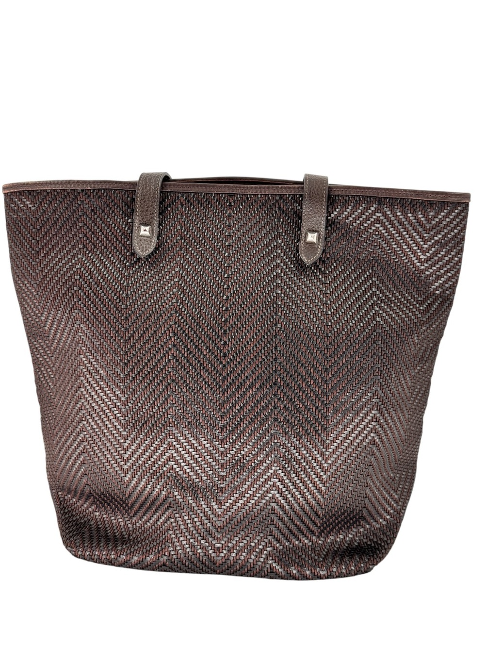 Hermes  Vintage Chennai MM Woven chevron dark brown boho beach summer tote bag